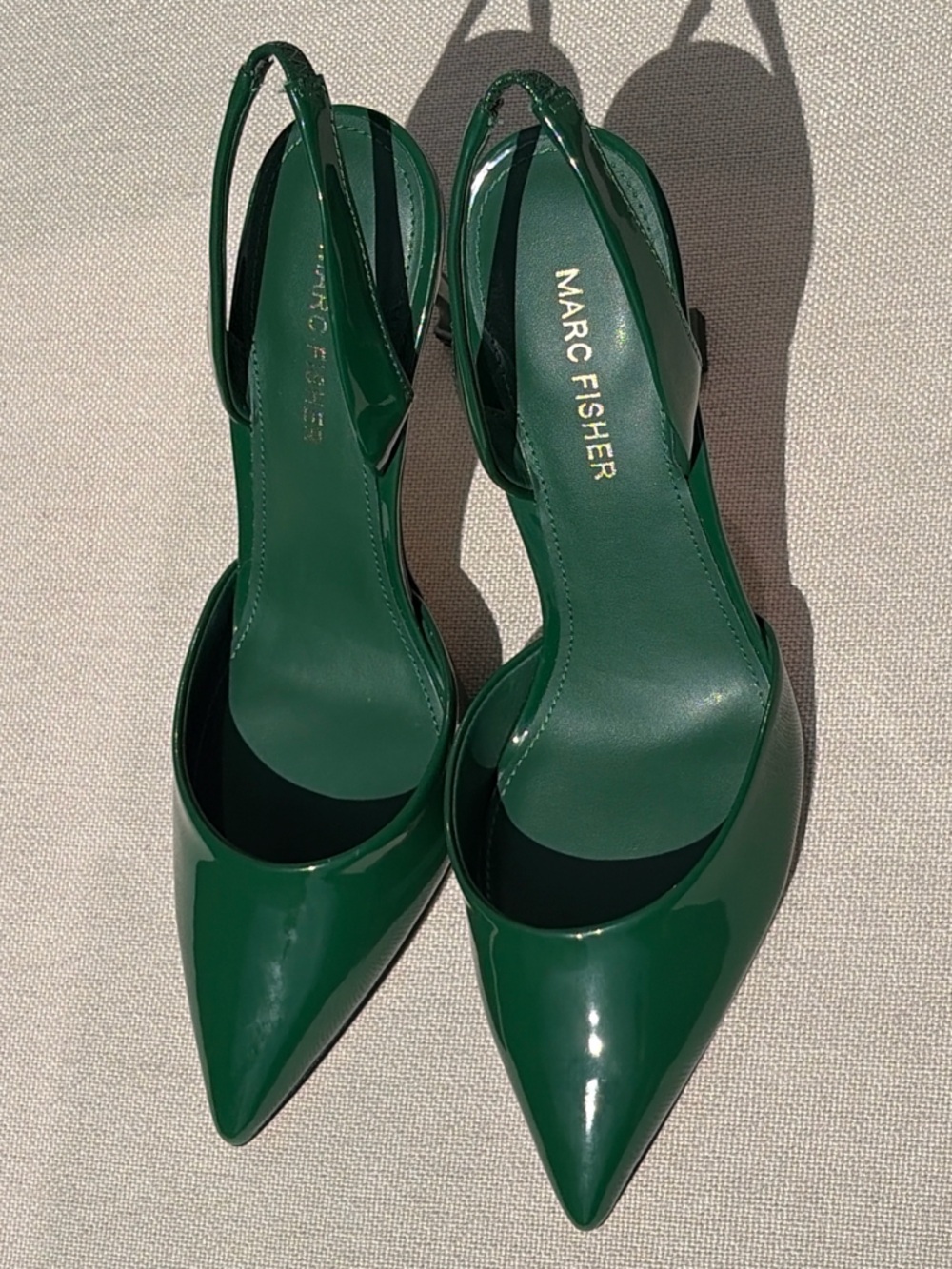 Marc Fisher Green Patent Slingback Heels Pointed Toe Mid Heel Size 8 Like New